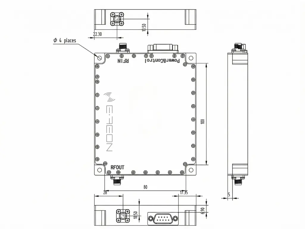 Mechanical outline drawing for the ERA-010060-20W-28P-MOD-A RF amplifier module
