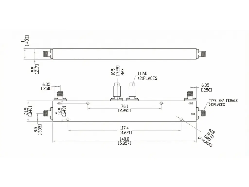 Dual directional coupler mechanical outline drawing